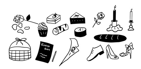 Hand-Drawn Wedding Illustration Set | Minimalist Doodle Vector for Bridal and Celebration Designs