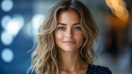 Obraz premium Radiant Youthful Woman Smiling in Natural Light Environment