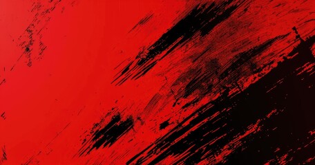 Abstract red and black brush strokes create a dynamic and bold visual effect.