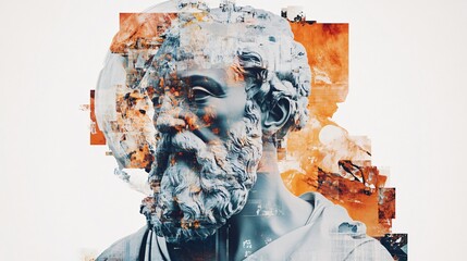 Ancient Statue in Abstract Collage: A Fusion of Classical Art and Digital Creativity