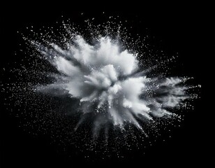 White dust, powder explosion, isolated in black