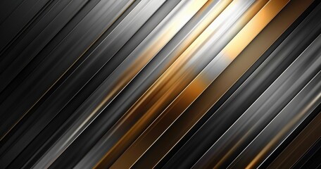 Abstract metallic lines in black, silver, and gold create a modern, sleek background design.