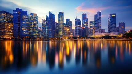 Fototapeta premium Singapore Skyline at Twilight: A Captivating Reflection