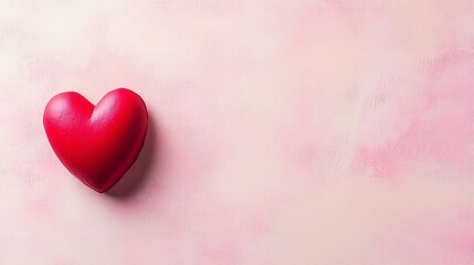 Fototapeta premium 3D red heart on a pink pastel background. Flat lay with copy space for text.