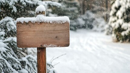 Fototapeta premium Wooden blank sign in snow