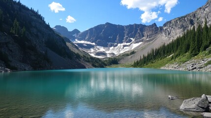 Naklejka premium Serene Mountain Lake Reflection in Majestic Landscape
