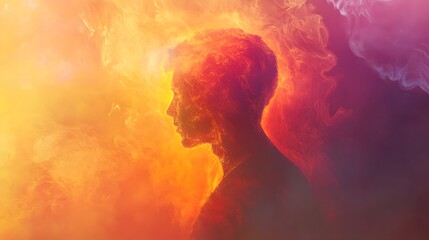 Fiery Abstract Silhouette Of A Human Form In Smoke