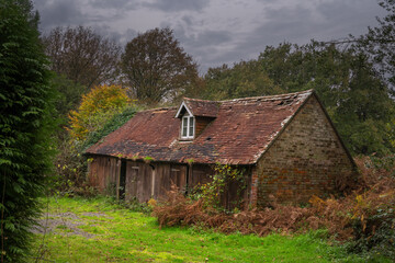 Derelict barn in East Sussex, England in autumn