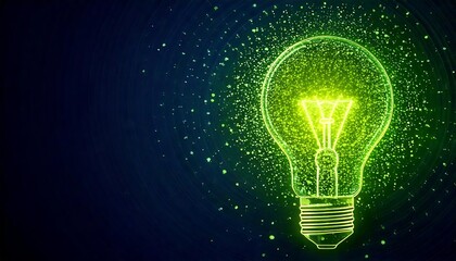 Glowing Fluorescent Light Bulb with Technology Particle Abstract Background