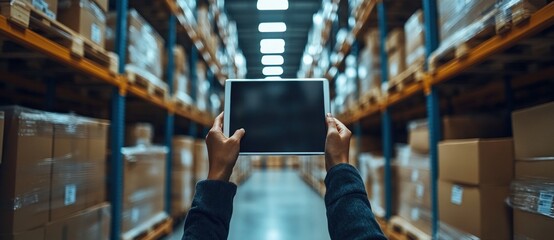 Warehouse worker using a tablet to manage inventory