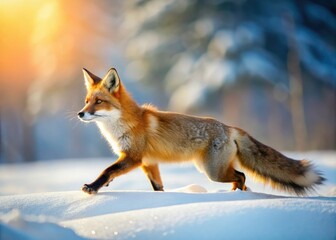Obraz premium A majestic fox sprints across a snowy winter wonderland.