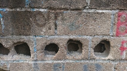 Background, Textured Concrete Brick Wall with Hollow Blocks
