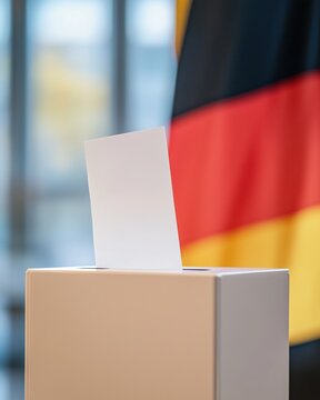 Stimmzettel Einwurf mit Flagge im Hintergrund