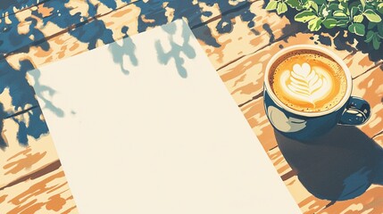Minimal layout with blank paper and coffee cup, versatile for coffee shop menu templates, marketing, or advertisement designs