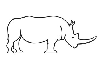 Side on view of a horned Rhinoceros or Rhino in line art style vector