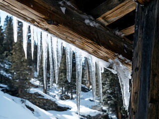 icicles on the roof of house