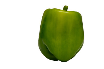Vibrant green bell pepper sitting on a plain background, showcasing its natural shape and color