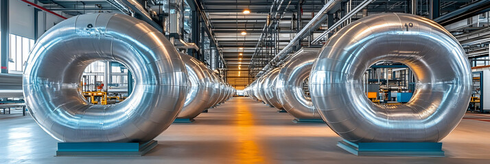 Fototapeta premium Industrial Facility's Metallic Pipes Arrangement