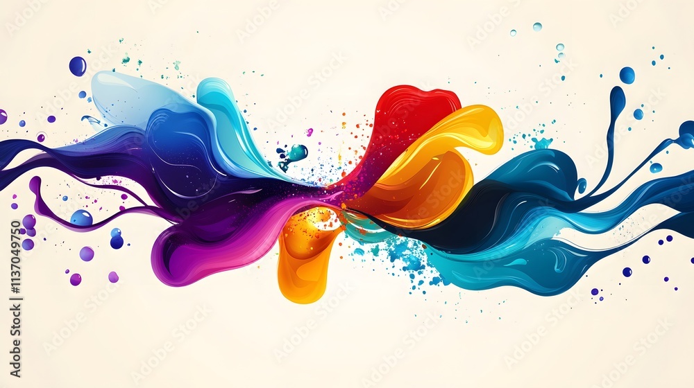 Wall mural abstract colorful paint splashes flowing dynamically