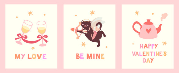 A collection of cute Valentine's Day cards. Minimalistic, bright cards, posters with inscriptions