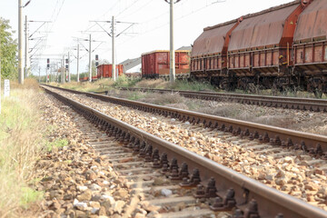 Railway track in the Galati area, Romania. Rusty bolts and nuts from the railway.