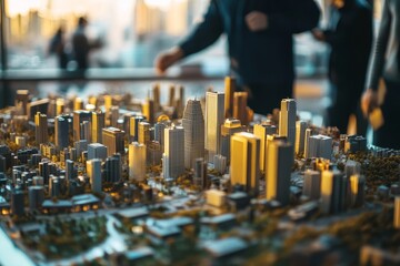 Obraz premium Business leaders design a futuristic digital smart city model with advanced technology solutions