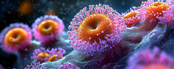 Naklejka premium Microscopic Cellular Structures, Vivid Colors, Abstract Background