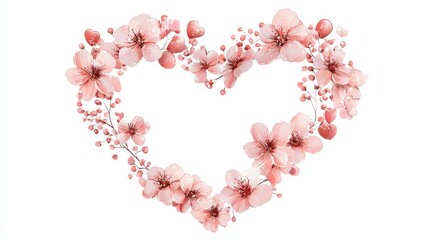 Obraz premium Cute vector of a Valentine's kiss scene, couple surrounded by a heart-shaped frame, isolated on white, pastel colors and charming details