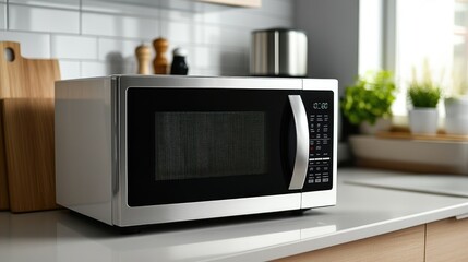 Fototapeta premium Modern Kitchen Microwave Oven on Counter with Stylish Decor