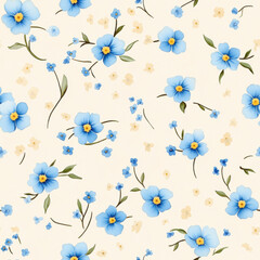 Beautiful floral pattern featuring blue flowers on light background, perfect for fabric or wallpaper design. delicate arrangement adds touch of elegance and charm