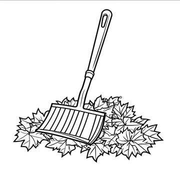 black and white broom raking leaves clip art preview