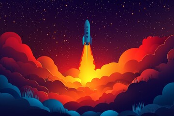 spaceship hovers in vastness of space surrounded vibrant planet and twinkling stars. artwork uses clean geometric shapes and vivid colors evoke cosmic wonder.