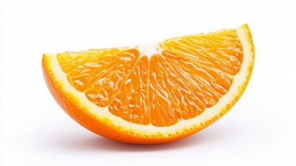 Orange slice macro shot, vibrant pulp with natural texture, fresh and vivid appearance, isolated on white background