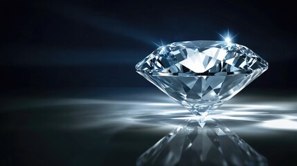 Sparkling Diamond on Dark Background with Reflections and Light Effects