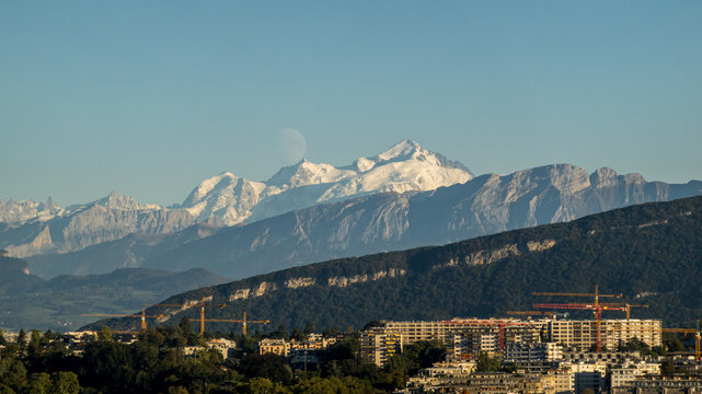Stunning View of Mont Blanc from Lake Geneva Cityscape