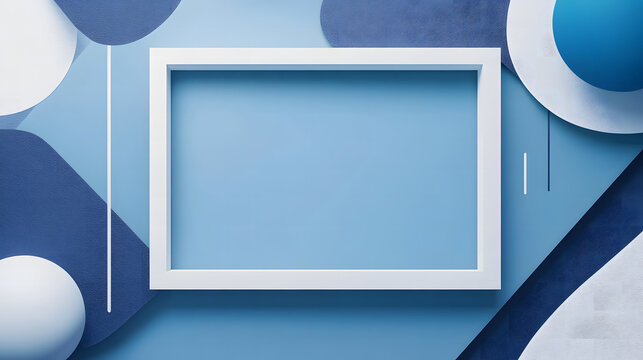 Modern White Frame on Textured Blue and White Abstract Geometric Background