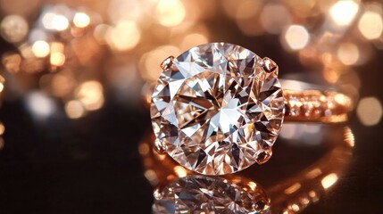Fototapeta premium Stunning Close-Up of Brilliant Round Diamond Engagement Ring