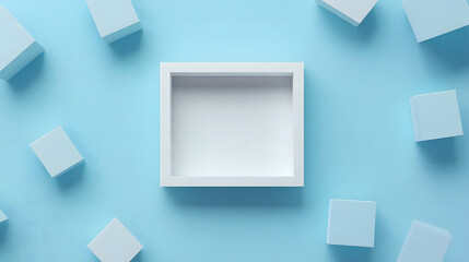 Modern White Frame on Textured Blue and White Abstract Geometric Background