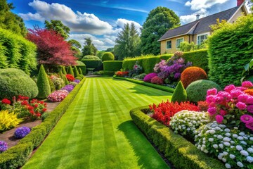 Obraz premium Lush lawns, expertly manicured. Reliable landscaping, mowing, & garden services. Call today!