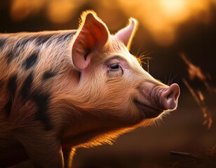 Pig with a black nose and white spots on its face