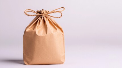 Brown paper lunch bag with subtle wrinkles, natural lighting effect, white background