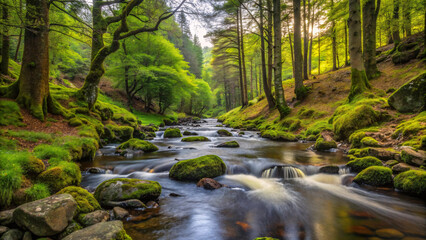 Obraz premium Glen with a Stream in the Forest