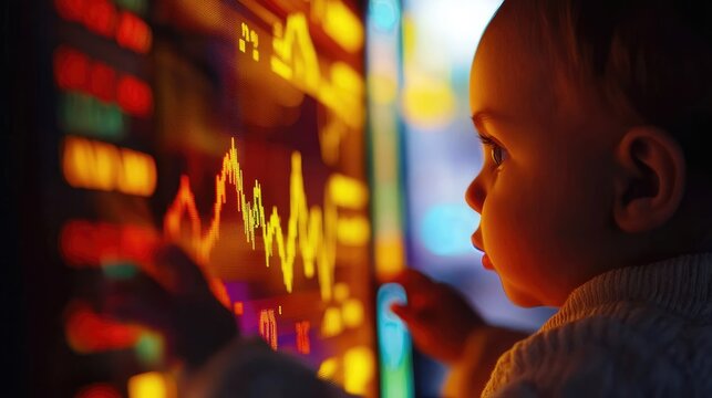 Digital stock ticker display, close up, focus on, copy space, glowing neon details, double exposure silhouette with global economy