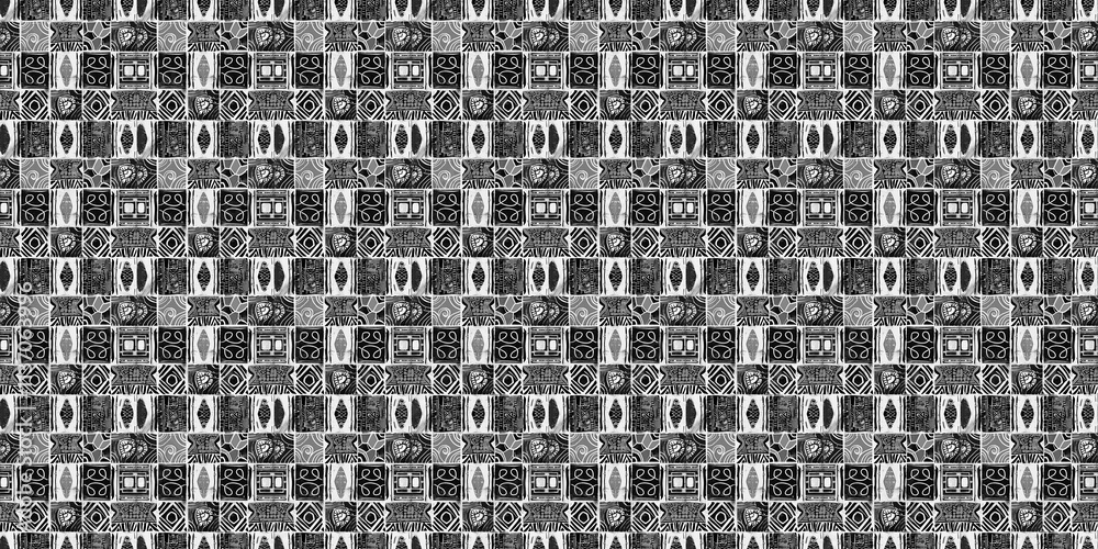 Fototapete Seamless black code pattern with numbers and geometric letter design for a vintage textile backdrop