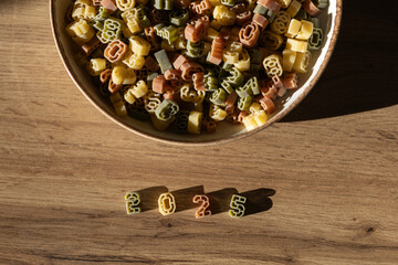 number shaped pasta with 2025 for New Year celebration