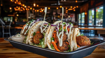 Fototapeta premium Delicious Falafel Tacos with Fresh Vegetables and Creamy Sauce
