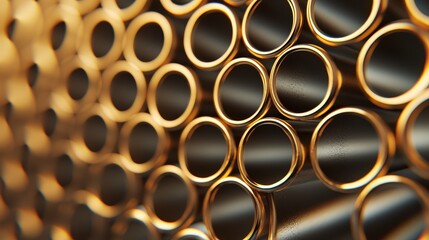 Close-up stacked metal pipes, polished steel texture, isolated on white, industrial precision, high-quality material concept