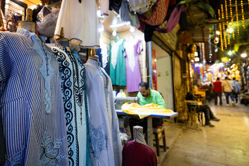 Fototapeta premium Colorful Egypt’s Traditional Fashion called (Galabiyas) at Cairo's Khan El-Khalili Bazaar.