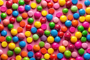 Obraz premium Pink backdrop pops with vibrant candy; colorful sweets, a sugar rush of delicious confectionery treats.