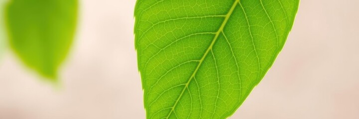 Obraz premium Vibrant green leaf with delicate veins against a soft natural backdrop, vibrant, environmental, detail